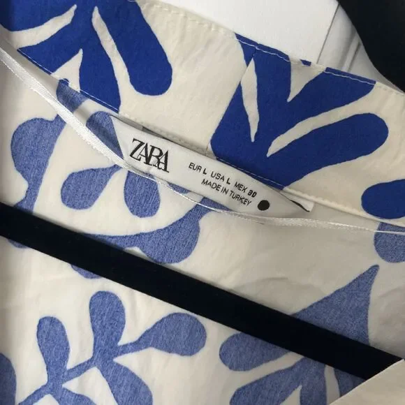 Zara Tiered Tunic Dress Large Carrie Babydoll Vine White Blue Beach Preppy Blog - Picture 3 of 9